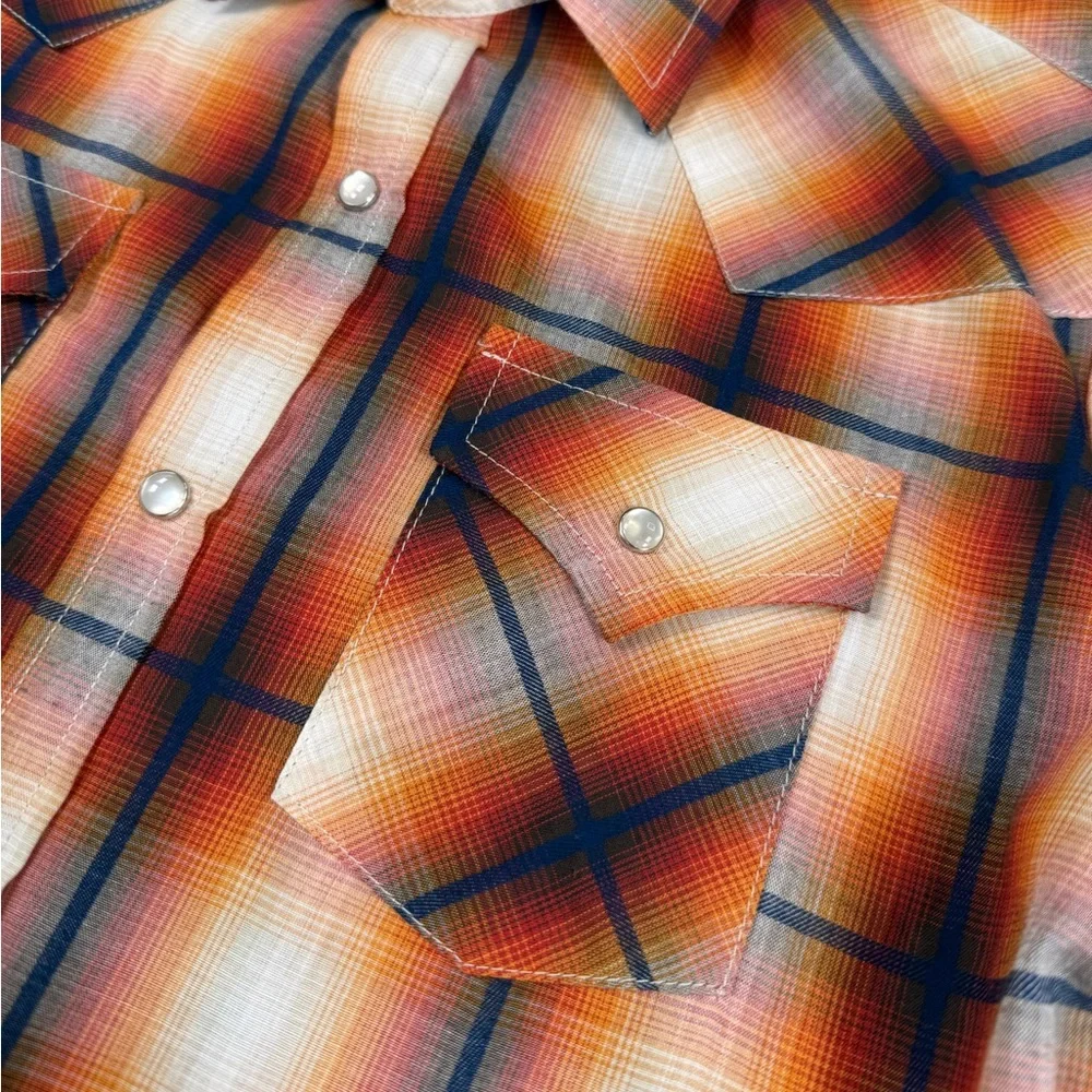 ELY CATTLEMAN Boys Plaid Western Snap Button Shirt Size M Classic Cowboy‎